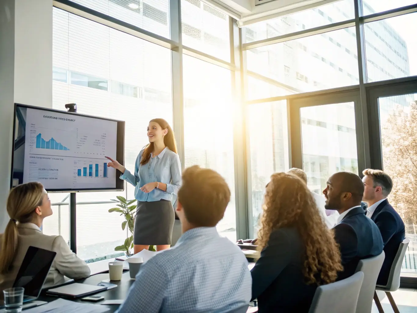 An image of professionals engaged in a team meeting or presentation, emphasizing Workplace Communication Skills.