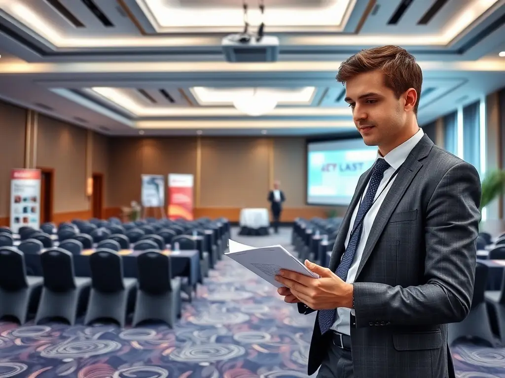 A person confidently managing an event, showcasing event planning and organizational skills.