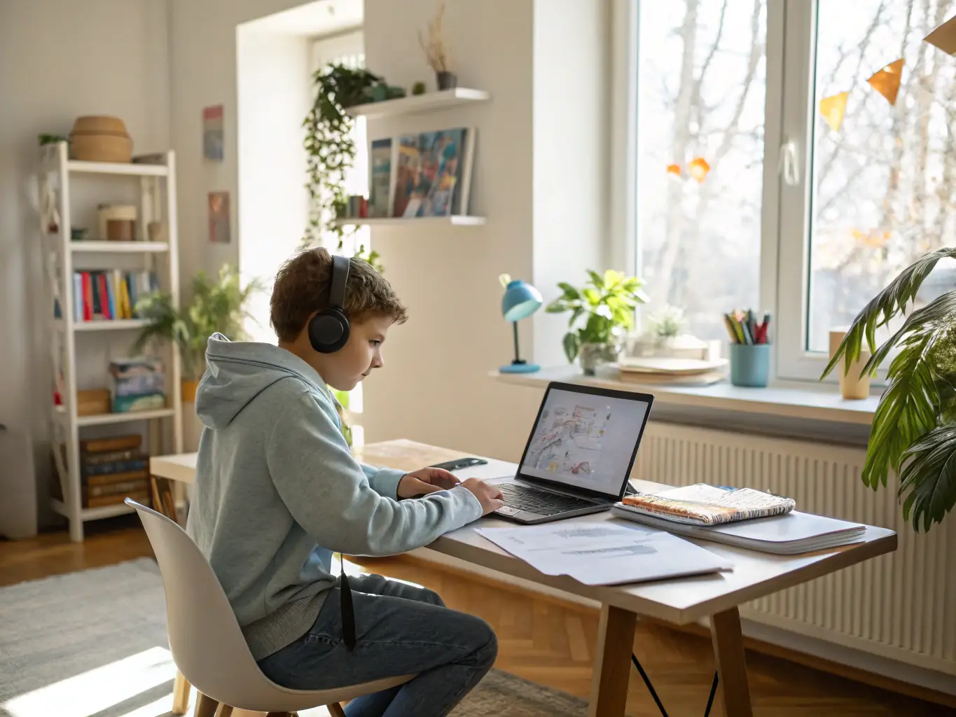 A person enthusiastically participating in an online English language class, with a focus on interactive exercises and real-time feedback.